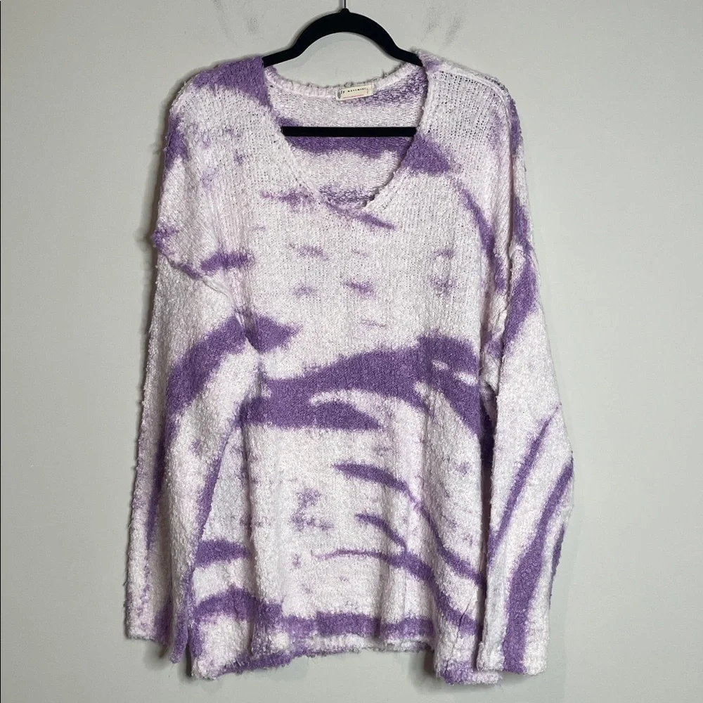 Free People Movement | Oversized Purple Tie Dye V-Neck Knit Sweater Size Medium